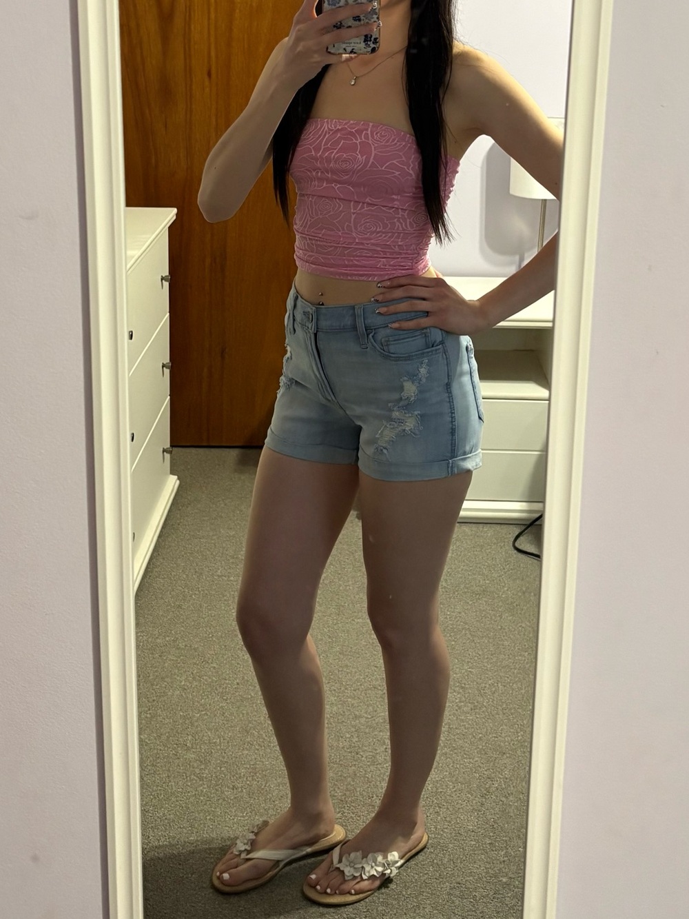 Hollister High-Rise Light Wash Ripped Jean Shorts